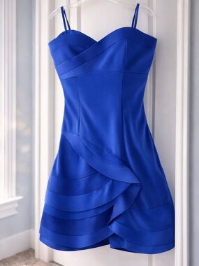 BCBGMaxAzria Cobalt Blue Strapless Ruffle-Trim Mini Dress
